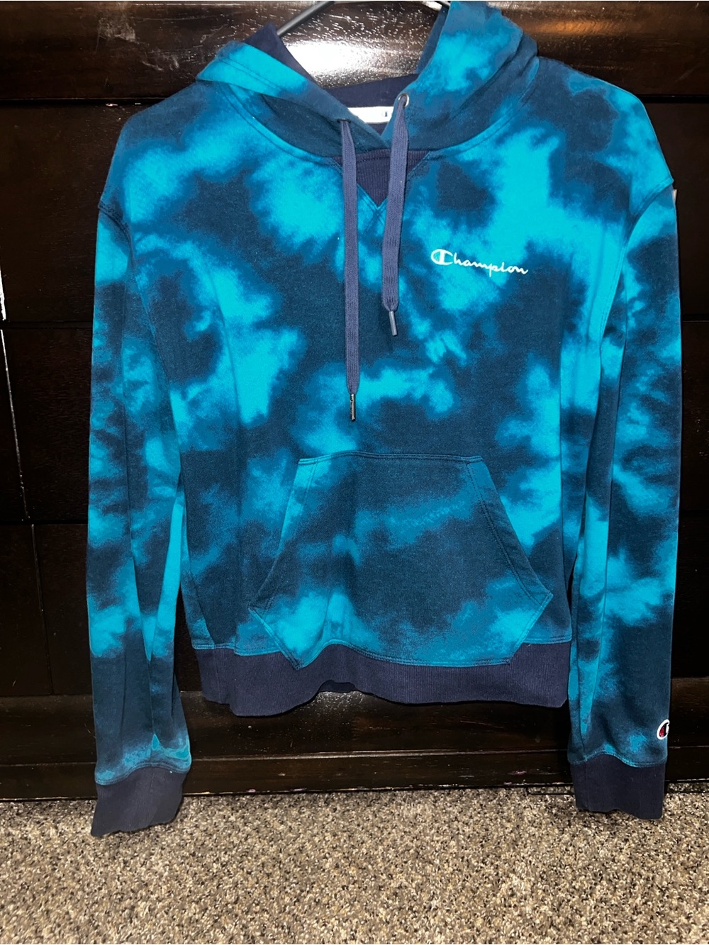 Champion Teal and Navy Tie-Dye Pullover Hoodie